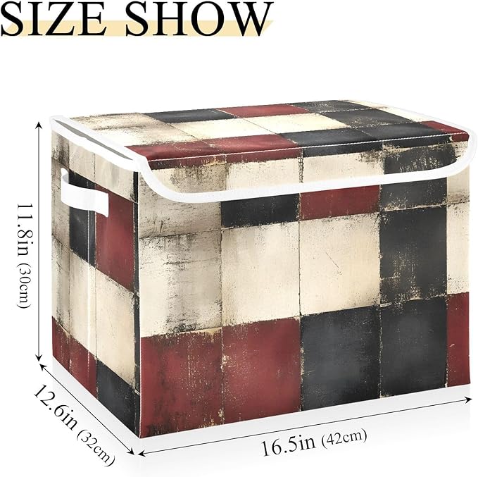 AIXIWAWA Lidded Storage Cube (Vintage Checkered) Fabric Foldable Closet Bins with Flip Lid and Handles Organizer Basket Container 16.5 x 12.6 x 11.8 IN