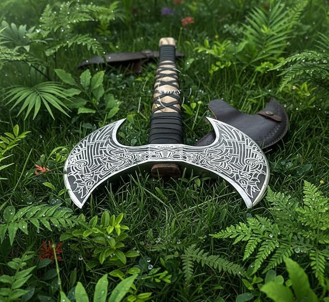 Vikocrafts Ax106 24 Double Headed Viking Axe – Handmade High Carbon Steel Craft with Shaft Double Sided Nordic Dane Design Axe Custom Gift for Men Christmas Edition