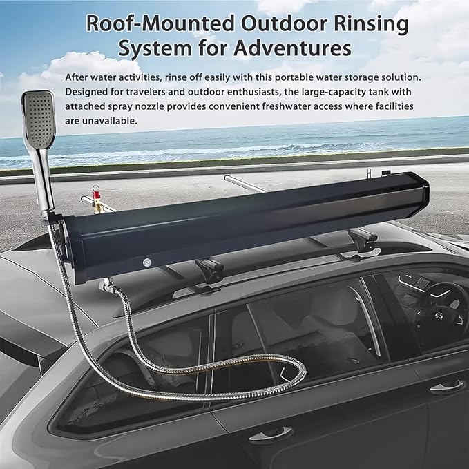 Portable Roof Rack Shower System - Pressurized Water Tank with Adjustable Shower Head &amp Hose - Off-Road Camping Shower for SUV Truck RV &amp Outdoor Adventures