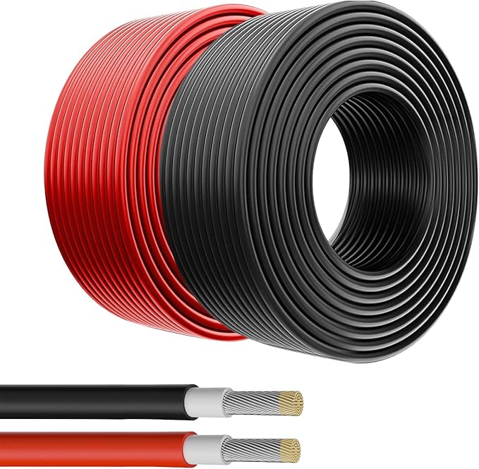 Solar Panel Wire 2X 50ft (Black+Red) 10AWG Tinned Copper Extension Cable for Solar Panel Off Grid Solar System Outdoor Automotive RV Boat