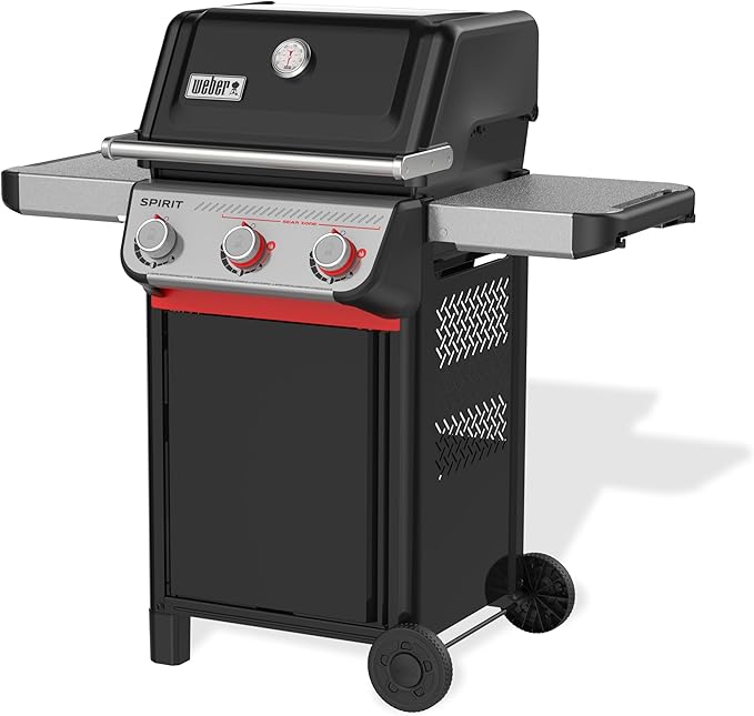 Weber Spirit E-325 Liquid Propane Gas Grill for Outdoor Cooking and BBQ 3 Burners and 2 Boost Burners Black – Porcelain-Enameled Cast-Iron Grates Sear Zone