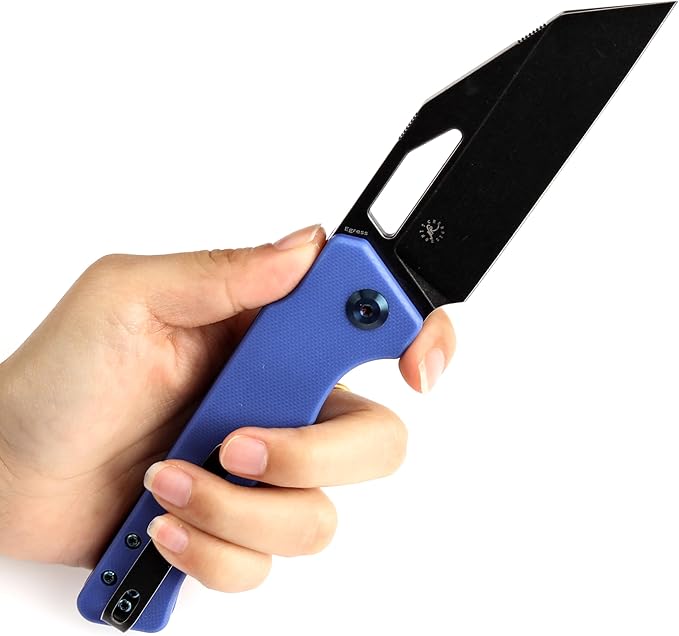 KANSEPT Egress Pocket Knives 8.24in Folding Knife with Black Stonewashed 14C28N Blade Blue G10 Handle Pocket Tactical Knife for Men Women Envelope Opener with Thumb hole T1033A2