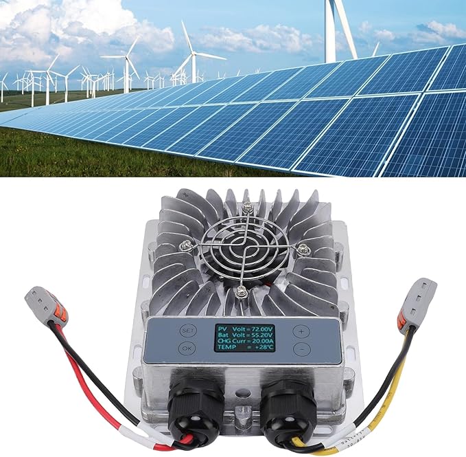 GOTOTOP Boost MPPT Solar Charge Controller 24V 36V 48V 60V 72V 1200W Solar Panel Regulator with LCD Display Cooling Fan for Lithium Ion Gel Flooded Batteries