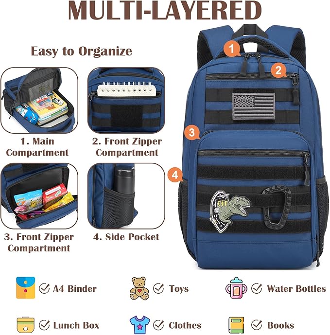 Kids Tactical Backpack Army Molle Bookbag Military Boys Backpack for School Outdoor Camping Blue