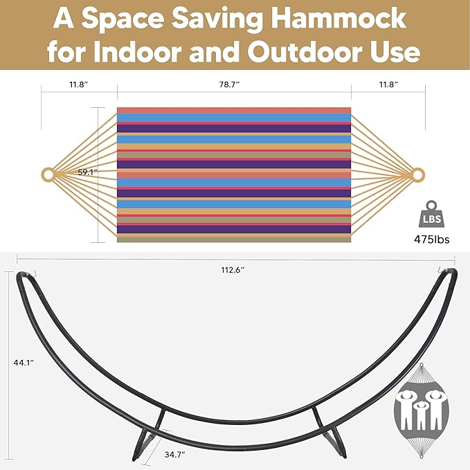 SUNCREAT Portable Space Saving Hammock with Stand Two Person Hammock with Stand Included Patent Pending Rainbow