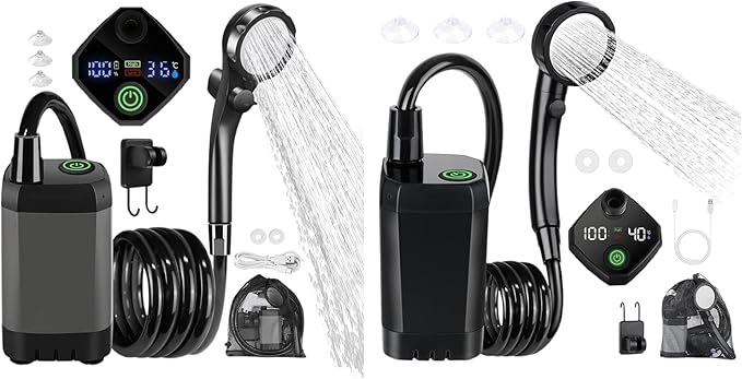 BENBOR Electric Portable Camping Shower - 6000mAh Battery Powered Outdoor Shower with Intelligent Digital Display Lightweight ABS Design for Camping Dog Washing &amp Tent Shower Use Black