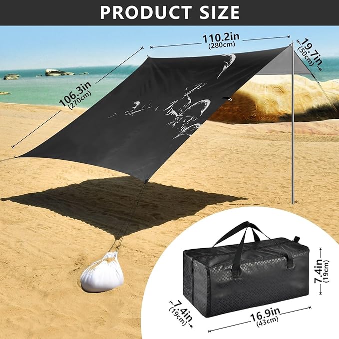 National Vietnam War Veterans Day Army Foldable Beach Cabana UPF50+ Lightweight Large Portable Sun Shelter with Sandbags &amp Sand Shovel for Camping Picnics Backyard