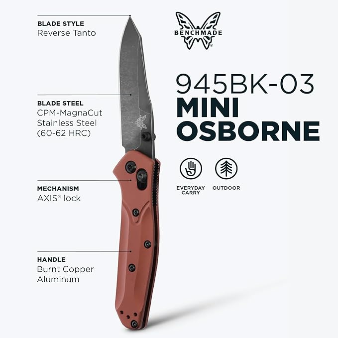 Benchmade - Mini Osborne Every Day Outdoor Folding Knife Reverse Tanto Blade with Burnt Copper Aluminum Handle (945BK-03)