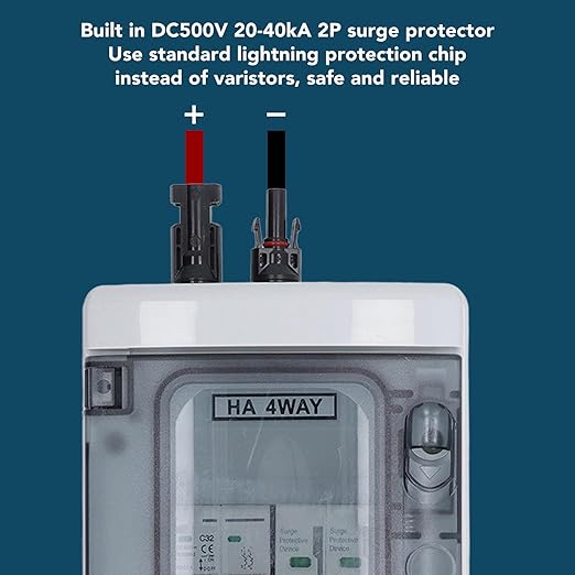 PV Combiner Box Solar Disconnect Switch Outdoor Breaker Box with DC500V 32A Circuit Breaker for Solar Panels System