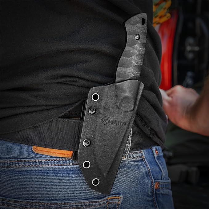 GRITR Scout Fixed Drop Point Blade Full Tang Knife with Ambidextrous Kydex Belt Sheath for Outdoor Camping Hiking Hunting Fishing Survival | EDC Tactical Gear for Men &amp Women