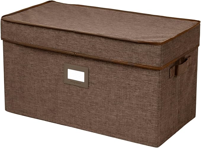 Covermates Keepsakes Storage Box Heavy Duty Polyester Organizer Bin Stackable Design Reinforced Handles ID Window Closet Garage Home Storage Brown Heather