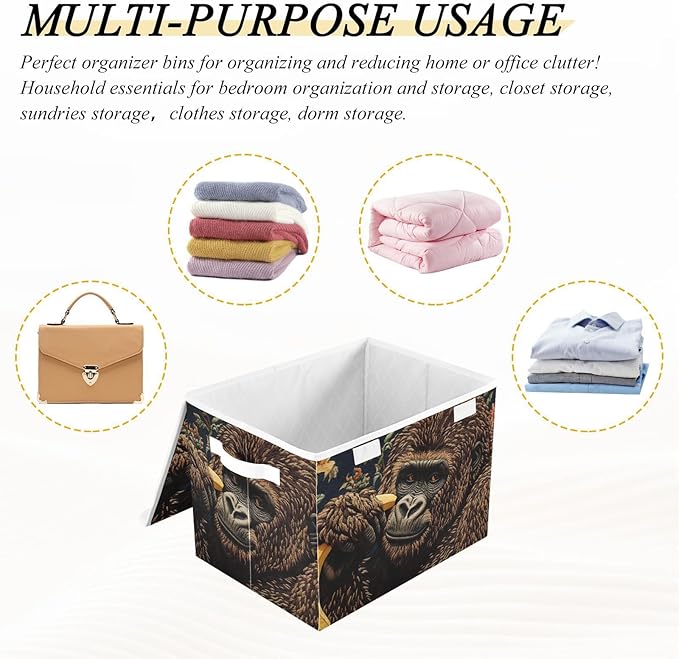 Storage Cube with Lid Gorilla with Banana Print 16.5×12.6×11.8 IN Collapsible Large Capacity Foldable Storage Basket Bin Organizer