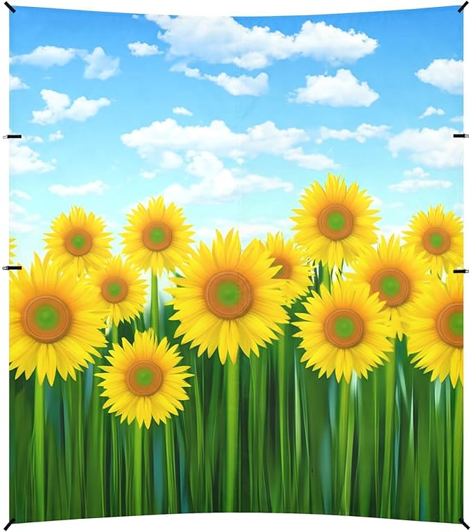 Beach Canopy with Windproof Ropes &amp Sandbags Beach Tent Sun Shade Sun Shelter for Camping Trips Fishing Backyard Fun or Picnics Sunflowers
