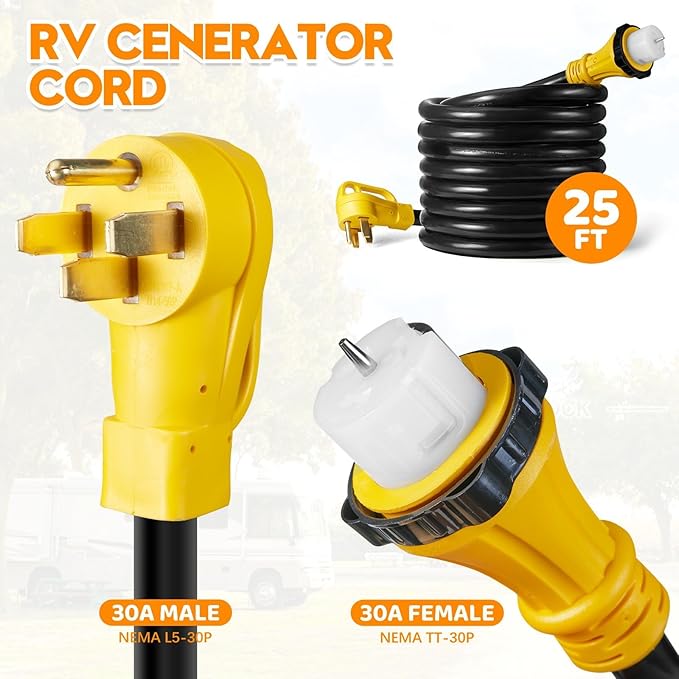 50 Amp Generator Cord 25FT and Power Inlet Box NEMA 14-50P Male to SS2-50R 125/250V Twist Lock Connector with Pre-Drilled NEMA SS2-50P Generator Inlet Box for Generator to House