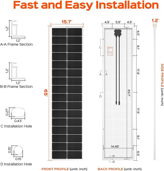 RICH SOLAR MEGA 130 Slim 2 Pack of 130 Watt Monocrystalline Solar Panel for RV Trailer Motorhome