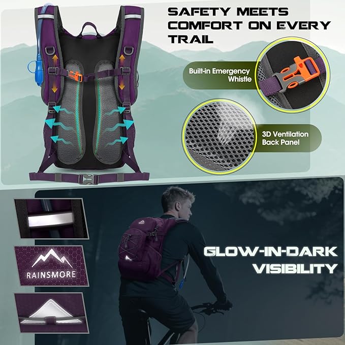 Hydration Backpack with Water Bladder 18L Lightweight Hiking Backpack for Women&ampMen Small Insulated Hydration Water Pack for Hiking Running Cycling Biking