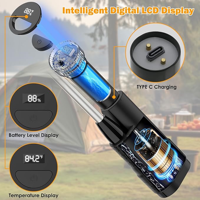 Portable Camping Shower with Digital Display 3-in-1 Outdoor Shower Pump for Camping Beach Pet Washing | Lightweight (1.6lbs) Rechargeable &amp Waterproof