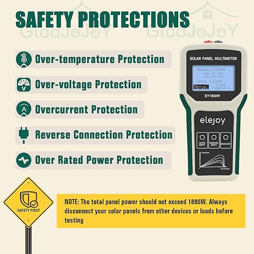 Upgrade 1800W Solar Panel Tester MPPT Photovoltaic Panel Multimeter Smart MPPT Tools for Testing Solar PV Panel Open Circuit Voltage &amp Troubleshooting LCD &amp Multiple Safety Protections