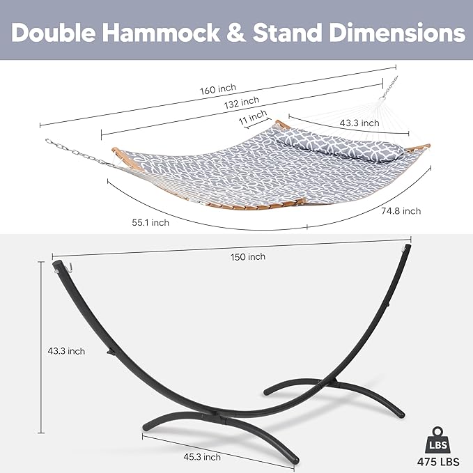 SUNCREAT Portable Outdoor Hammock with Stand Double Hammock with Stand for Outside Patent Pending Gray