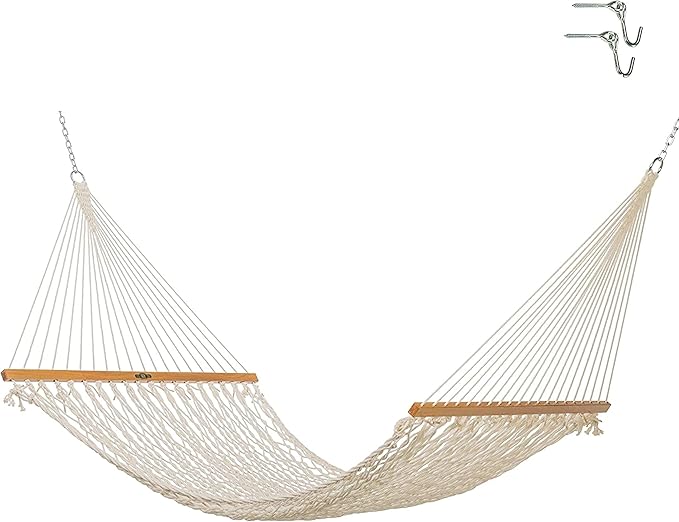 Original Pawleys Island 12OC Original Single Cotton Rope Hammock with Free Extension Chains &amp Tree Hooks Handcrafted in The USA Accommodates 1 Person 450 LB Weight Capacity 12 ft. x 50 in.