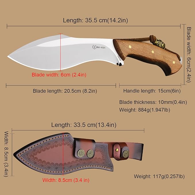 BA-KOR (Survivor III) 35.5CM (14.2 ) DC53 steel 10mm thickened full Tang fixed knife+ leather sheath &amp(5.9IN) Cerium Igniter suitable for outdoor hunting cutting chopping camping obstacle re