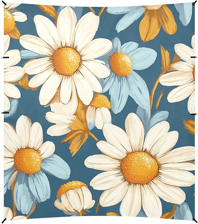 ALAZA Vintage Flower Daisy Beach Tent Sun Shelter Portable Canopy Sunshade for Outdoor Camping Picnics Backyard Fun 10x9 ft