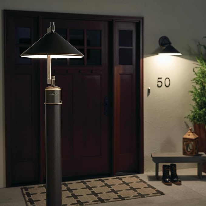 Kichler Ripley 16” Outdoor Lamp Post in Olde Bronze 1-Light Industrial Style Lamp Post for Driveway or Garden Path 49063OZ (12 W x 16 H)