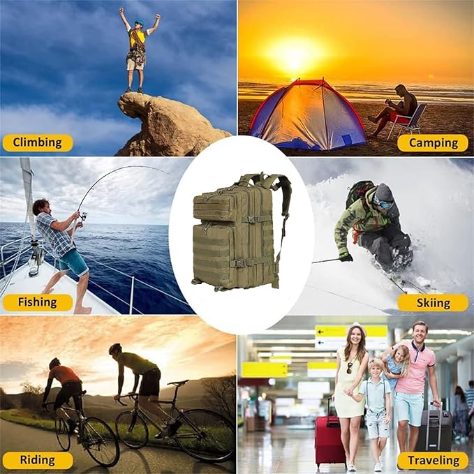 Lawaia Tactical Backpack Military Hunting Gym Hiking Rucking Backpack with Weights Survival Rucksack Tool Motorcycle Accessories Fishing Camping Range Bag 50L for Men (Green)
