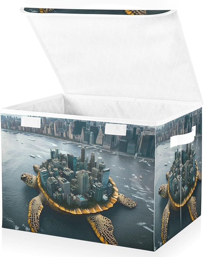 Storage Cube with Lid Surreal Sea Turtle Print 16.5×12.6×11.8 IN 1 Pack Collapsible Large Capacity Foldable Storage Basket Bin Organizer