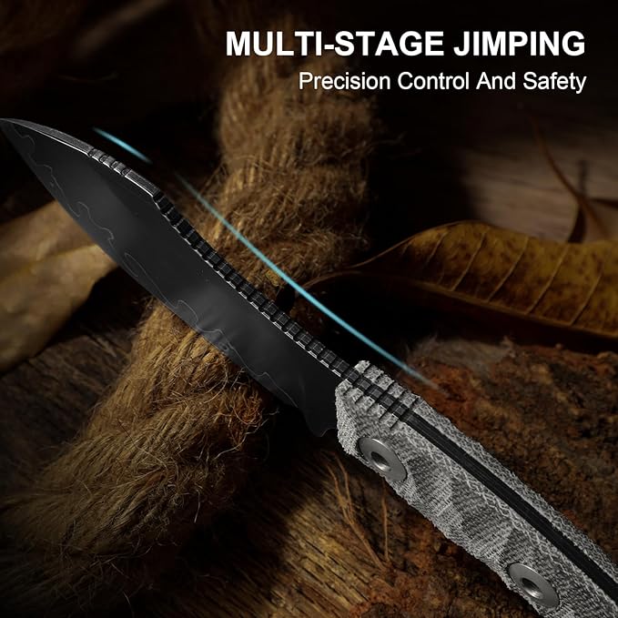 Kizer Rook Fixed Blade Knife 3.11 Nessmuk-Style 3-Layer Steel Hunting Knives with Gray Norplex UltreX™ Micarta Handle Bushcraft Knife with Sheath &amp TekLok for Camping Survival 1090A2
