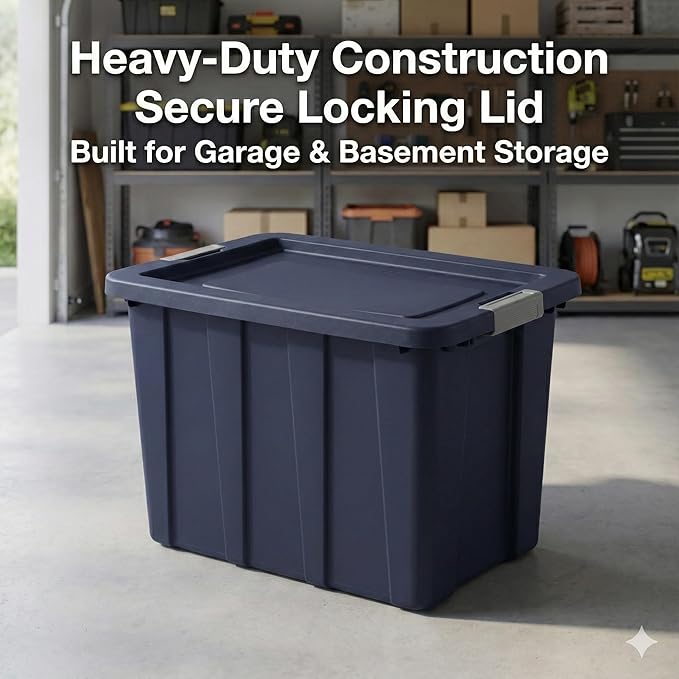30 Gallon Latching Tuff1 ToteRugged Plastic Bin with LidDark Blue Tuff1 Tote