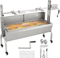 176LBS Rotisserie Grill with Hooded Cover 25W Motor BBQ Lamb Pig Roaster 47 Stainless Steel Charcoal Grill for Camping Outdoor Barbecue