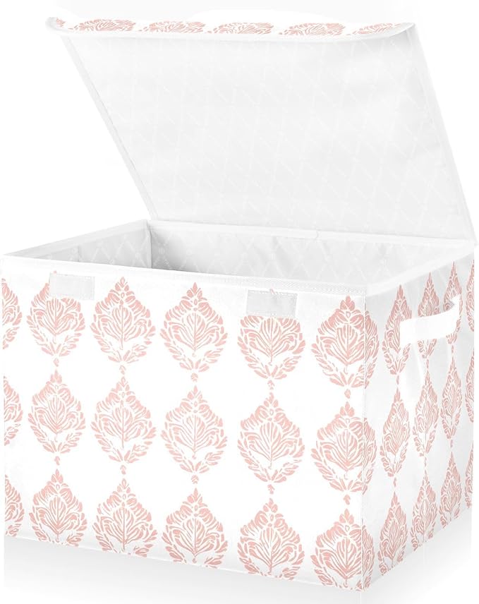 Storage Cube with Lid Oriental Floral Pattern Print 16.5×12.6×11.8 IN Collapsible Large Capacity Foldable Storage Basket Bin Organizer