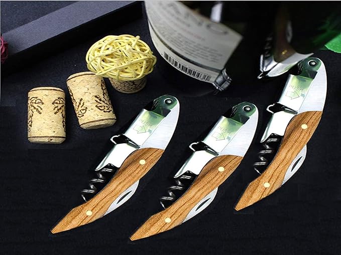 Professional Waiter Corkscrew Wine Key for Bartenders Set of 3With Long Rosewood Handle Stainless Steel Handle Wine Opener for Bar Restaurant Waiters Sommelier Bartend (Big Wood 3 Packs)