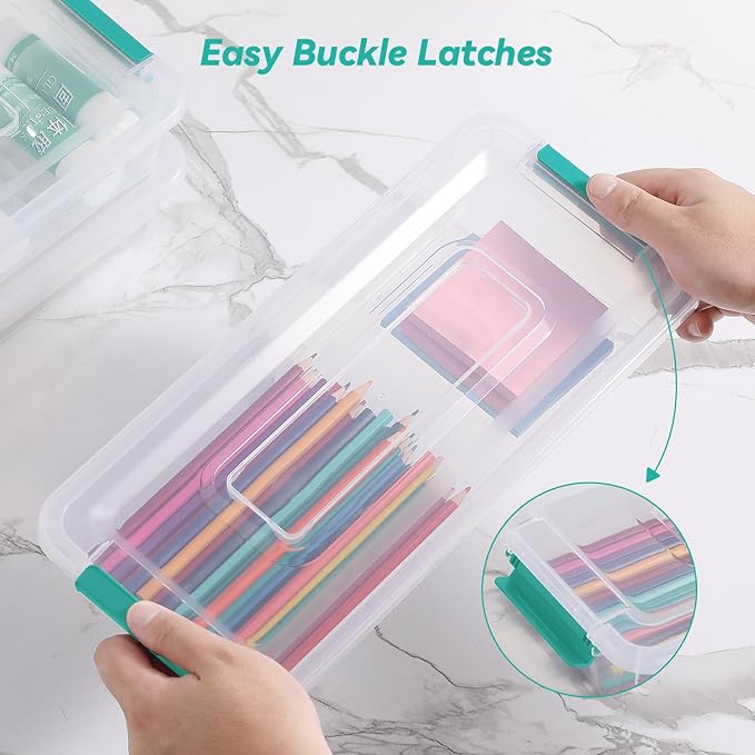 Clear Plastic Storage Bins with Lids Stackable Storage Box for Crafts Supplies (Small 8Pack Green)