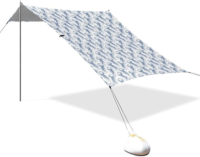ALAZA Blue Jellyfish Print Beach Tent Sun Shelter UPF50+ Protection Beach Shade Canopy w/ 4 Sandbags for Outdoor Camping Fishing Backyard Fun Picnic 10x9 ft