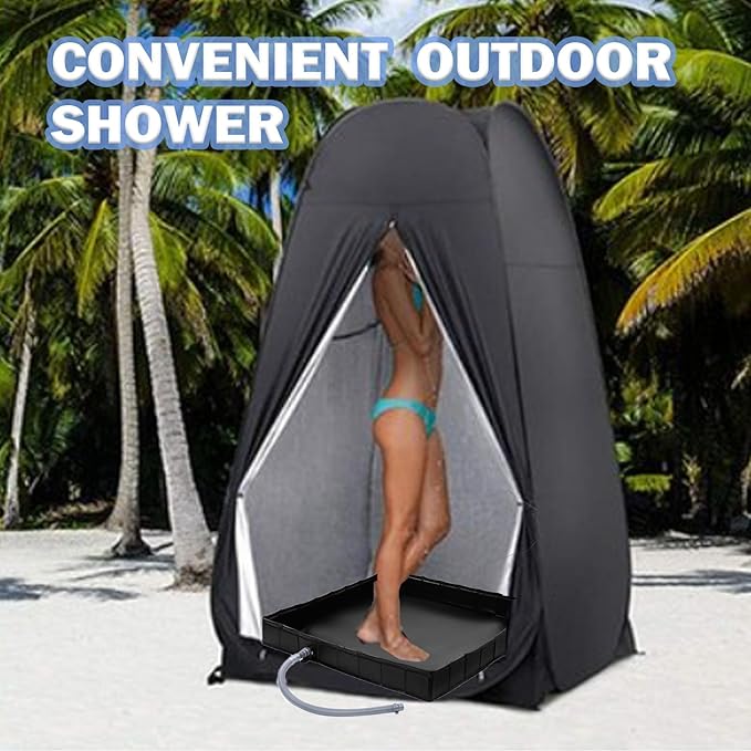 Upgraded Portable Shower Pan 41 x 41 x 5 Foldable RV Shower Pan with Drain Hose &amp Pouch Outdoor Shower Floor Camping Shower Base to Keep Feet Clean for Outdoor Indoor Camping Beach