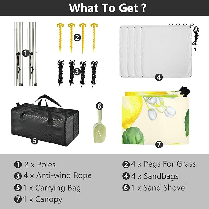 Beach Canopy with Windproof Ropes &amp Sandbags Beach Tent Sun Shade Sun Shelter for Camping Trips Fishing Backyard Fun or Picnics Lemon