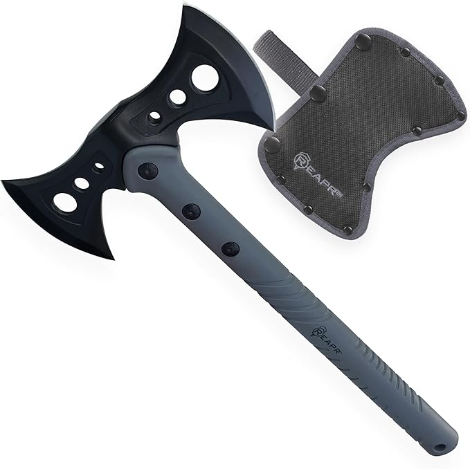 Reapr Sidewinder Tactical Double Axe16 Dual-Headed Survival Hatchet with 2Cr13 Stainless Steel Cast Head Black Oxide Finish Ballistic Sheath Camping Hunting Outdoor (Sidewinder)