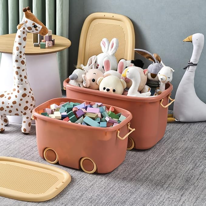LIFKOME Stackable Toy Storage Box with Wheels Rolling Storage Box with Snap Lid Handle&amp Latches Wheeled Storage Durable and Reusable Storage Bins with Latching Lids