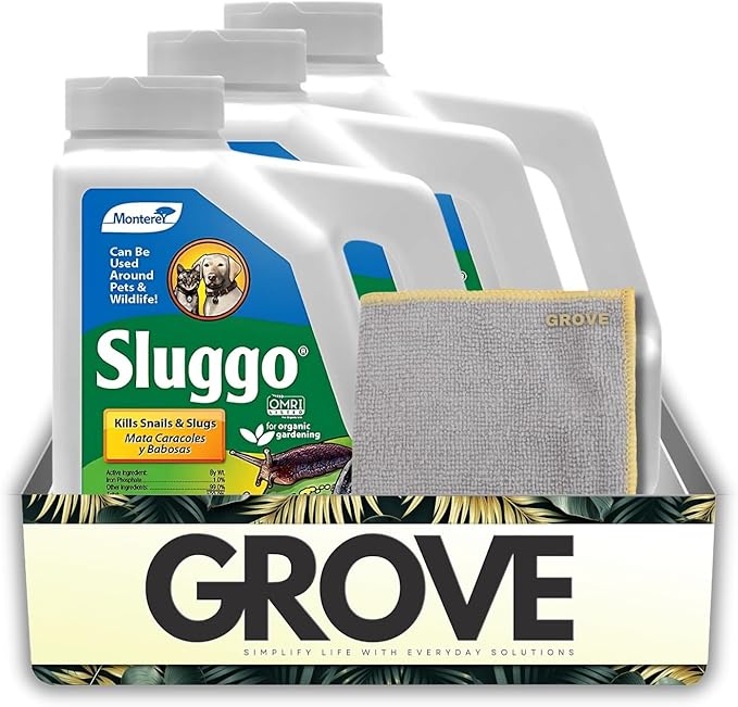 3X Monterey Sluggo Slug and Snail Killer 2.5 lb Bundle with Microfiber Cloth – Long-Lasting Garden Pest Control Safe Around Pets and Wildlife – Gift Set (4 Items)
