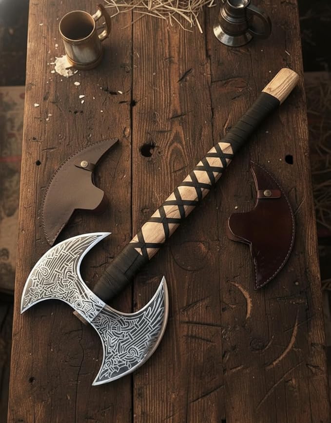 Vikocrafts Ax106 24 Double Headed Viking Axe – Handmade High Carbon Steel Craft with Shaft Double Sided Nordic Dane Design Axe Custom Gift for Men Christmas Edition