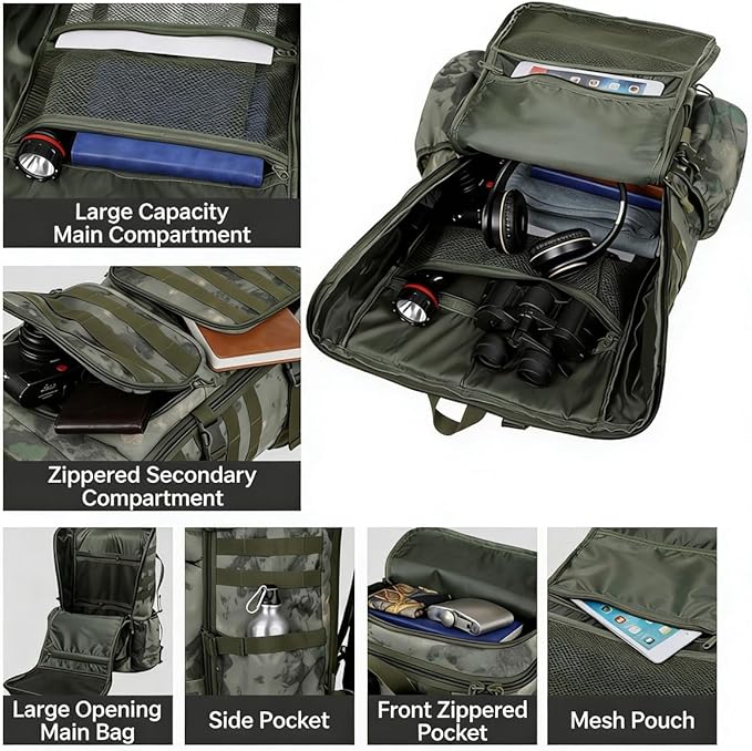 LINGYUE Tactical Backpack Bagpack Waterproof Large Capacity Outdoor Hiking Breathable Padded 14 Laptop Compartment For Camping Travel Trekking(A)