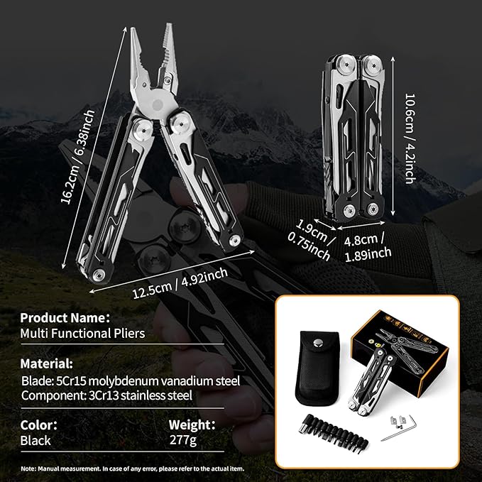 28-in-1 Multitool Pliers with ScissorsSaw ScrewdriversRope CuttersCan OpenerFileCarrying PouchStainless Steel Pocket Multi-Tool Ideal for Camping Survival Toolkit and Gift for him