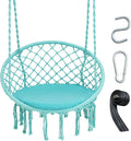 Giantex Hammock Chair Macrame Swing - Hanging with Cushion and Hardware Kit 330 LBS Weight Capacity Indoor for Stand Patio Balcony Living Room (Turquoise) (GT10698-NPTU)