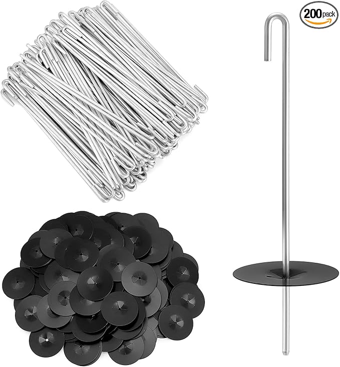 QWORK 200-Pack Stainless Steel Solar Panel Guard Clips with Self-Locking Washers and J Hooks –UV-Protected Animal Guard Fastener Clips for Bird Wire &amp Pigeon Fencing 38mm Clip Width