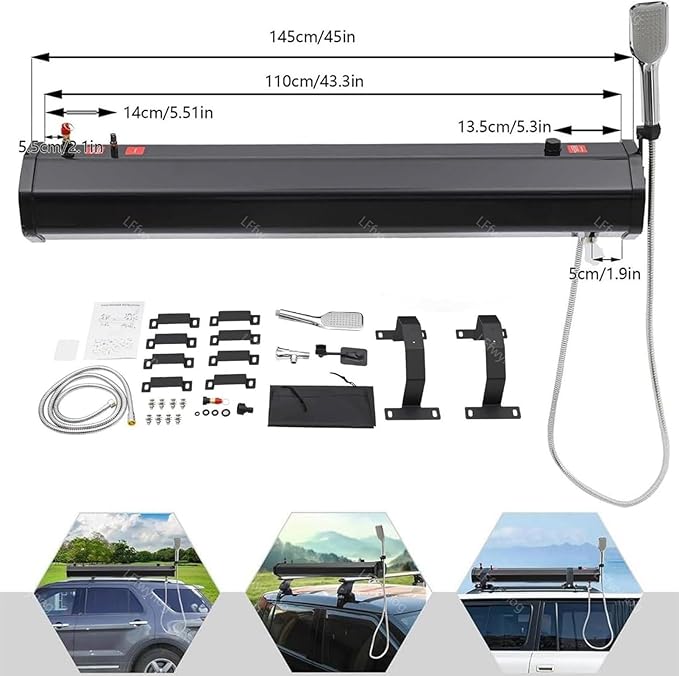 Portable Self-Heating Shower Tank with Flexible Shower Head for Camping Travel and Outdoor Adventures 20L