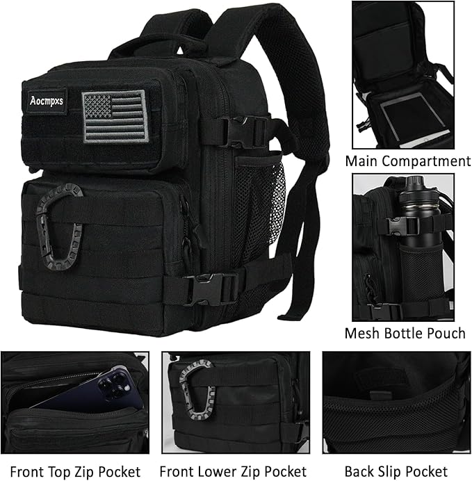 Mini Tactical Backpack 9L Small Gym Backpacks Sport Bag for Men Women Molle Military Pack with US Flag Patch and Carabiner (Tan)