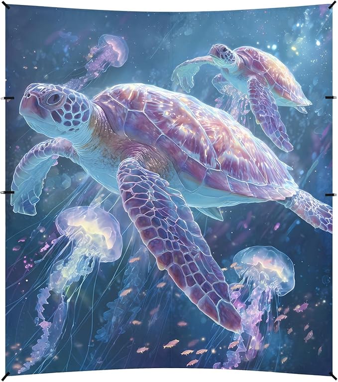 ALAZA Sea Turtle Jellyfish Beach Tent Sun Shelter Portable Canopy Sunshade for Outdoor Camping Picnics Backyard Fun 10x9 ft