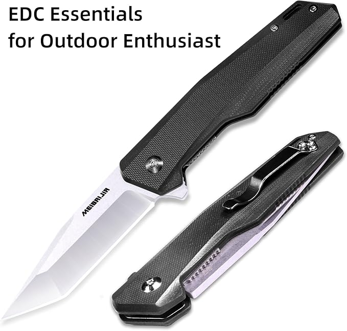 Pocket Knife D2 Blade Folding Knife with G10 Handle Liner Lock Pocket Clip Smooth Flipping Action EDC Knife with Ball Bearing for Hiking Camping Outdoor